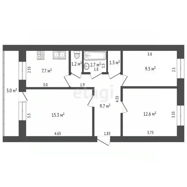3-к кв. Мордовия, Саранск ул. Косарева, 112 (60.0 м) - Фото 1