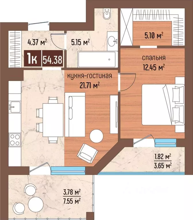 1-к кв. Калининградская область, Светлогорск Ольховая ул., 32к8 (54.38 ... - Фото 1