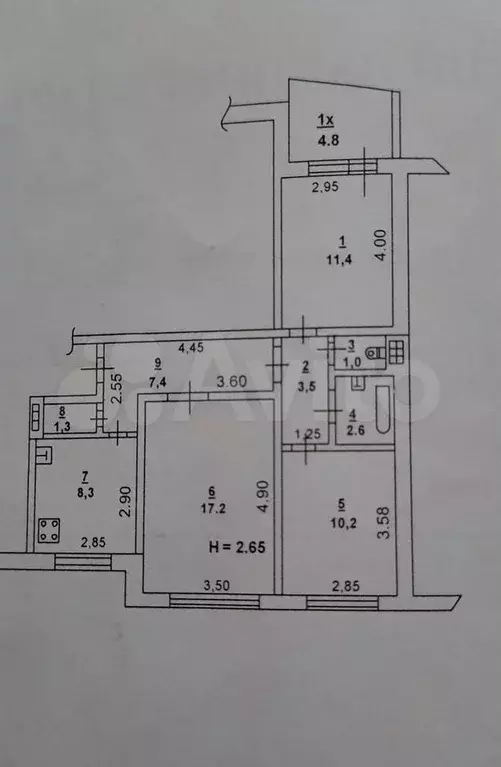 3-к. квартира, 64 м, 1/9 эт. - Фото 0