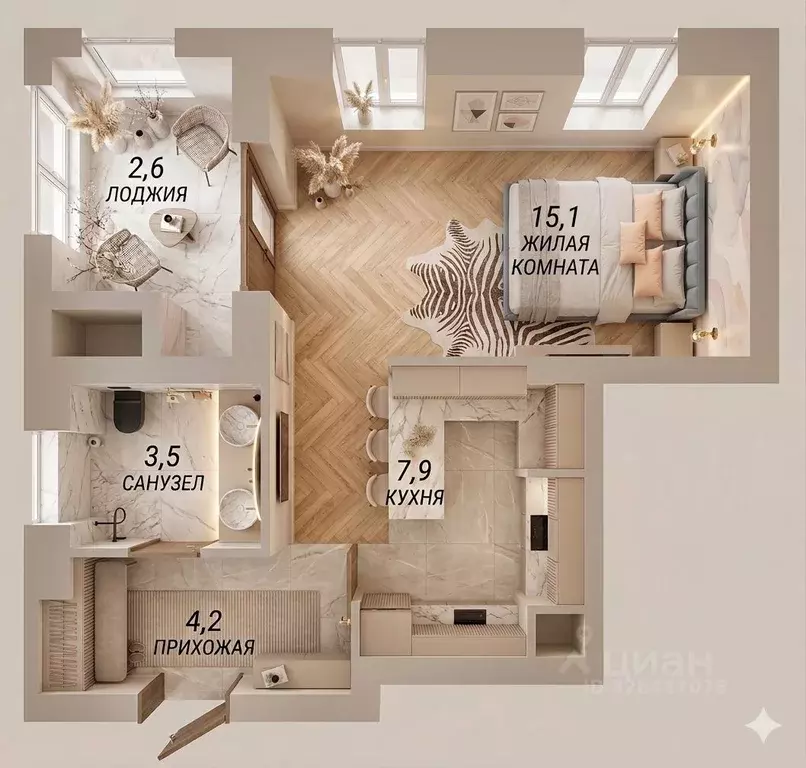 Студия Крым, Симферополь ул. Киевская (33.3 м) - Фото 1