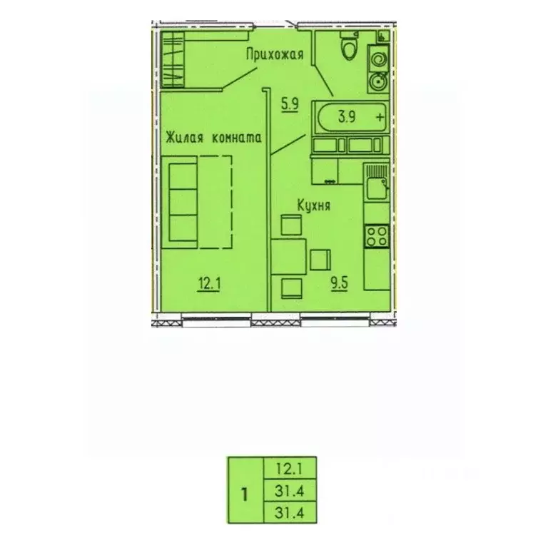 1-к кв. Пензенская область, Пенза ул. Яшиной, 10 (31.4 м) - Фото 1