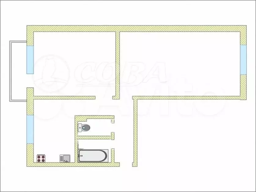 2-к. квартира, 44,5 м, 3/5 эт. - Фото 0