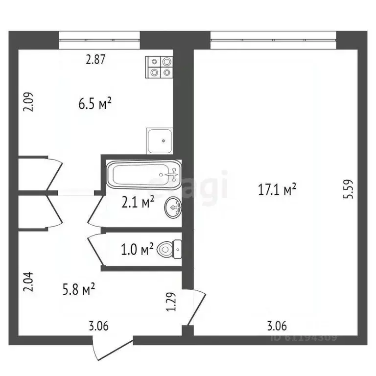 1-к кв. Мордовия, с. Лямбирь ул. Гражданская, 22 (33.2 м) - Фото 1