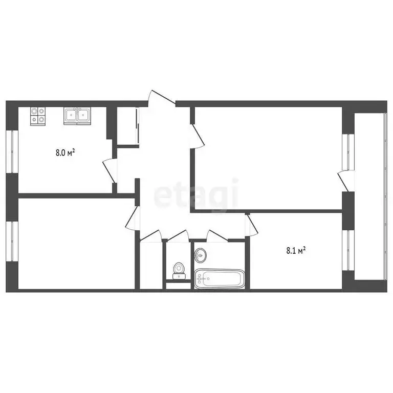 3-комнатная квартира: село Покровка, Центральная улица, 41Б (61.8 м) - Фото 1