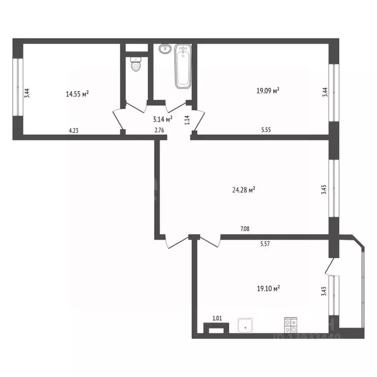 3-к кв. Тюменская область, Тюмень Кремлевская ул., 110к2 (85.3 м) - Фото 2