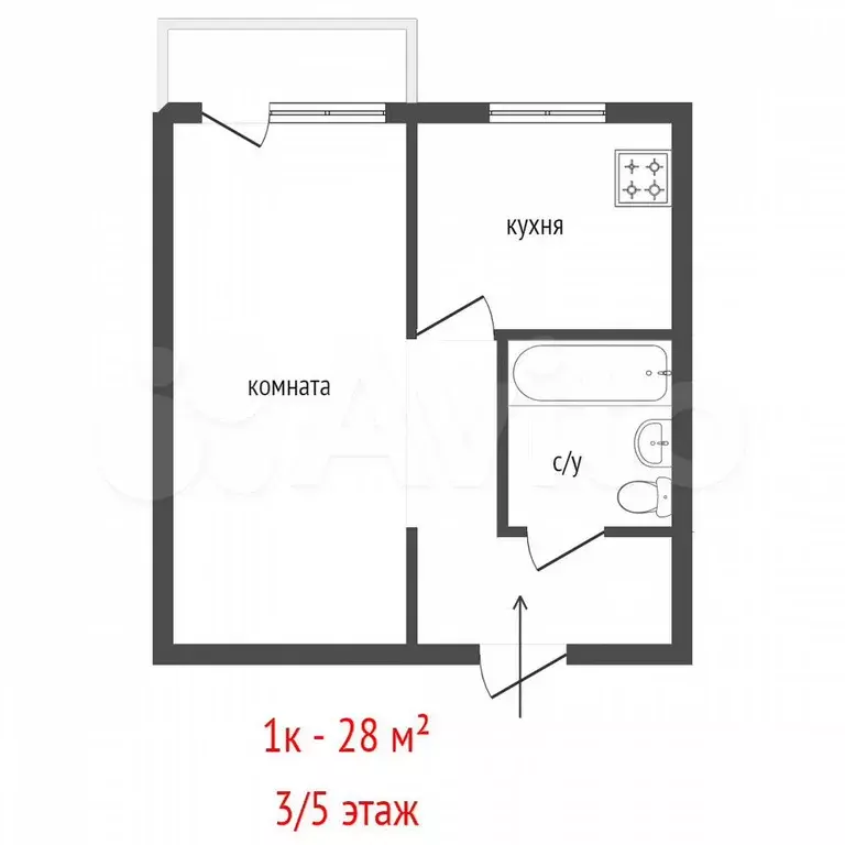 1-к. квартира, 28,5 м, 3/4 эт. - Фото 0
