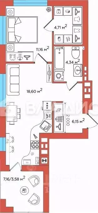 1-к кв. Калининградская область, Гурьевск пер. Байдукова, 4 (48.5 м) - Фото 2