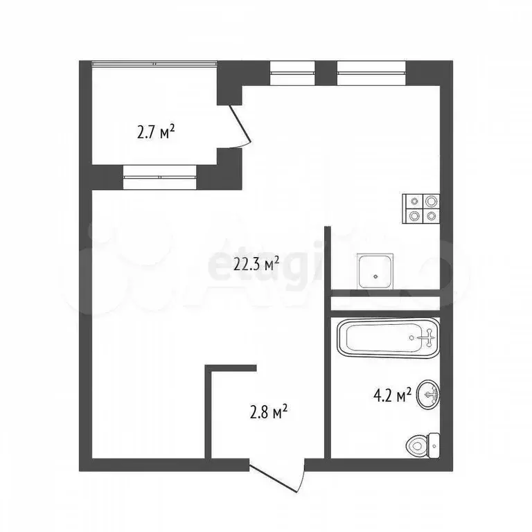Квартира-студия, 32 м, 4/7 эт. - Фото 0