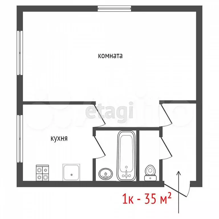 1-к. квартира, 32 м, 1/5 эт. - Фото 0