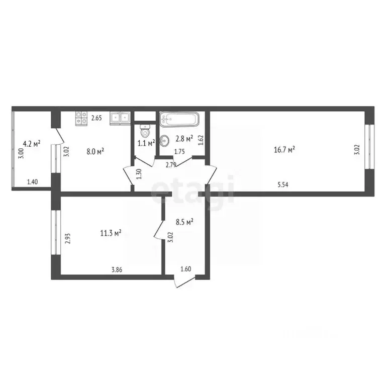 2-к кв. Ханты-Мансийский АО, Нягань 4-й мкр, 13 (48.4 м) - Фото 1