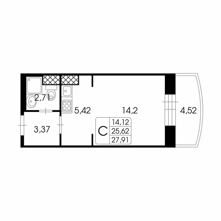 Студия Санкт-Петербург ул. Брянцева, 13к1 (25.0 м) - Фото 0