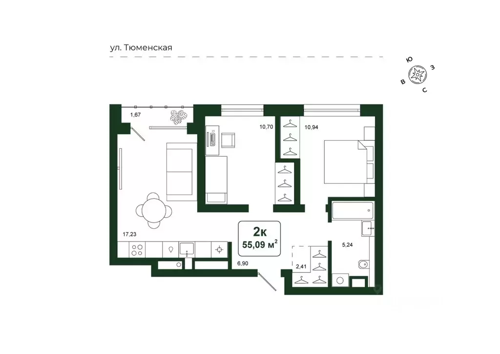 2-к кв. Тюменская область, Тюменский район, д. Дударева Родина-2 жилой ... - Фото 0