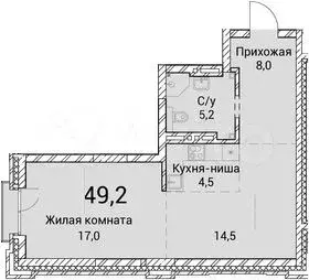 2-к. квартира, 49,2 м, 4/25 эт. - Фото 0