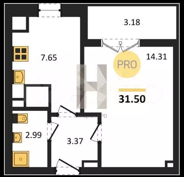 1-к. квартира, 31,5 м, 5/9 эт. - Фото 1