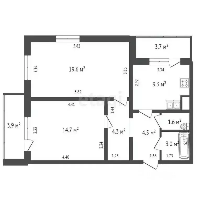 2-к кв. Санкт-Петербург ул. Корнея Чуковского, 5к2 (57.0 м) - Фото 1