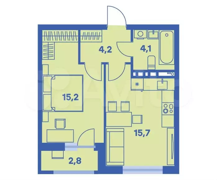 2-к. квартира, 40,6 м, 6/8 эт. - Фото 0