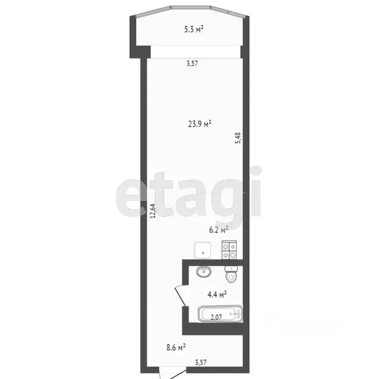 Студия Крым, Ялта ул. Кривошты, 11А (33.0 м) - Фото 1