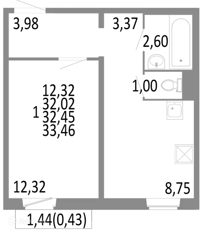 Продаётся 1-к квартира, 32.45 м - Фото 0