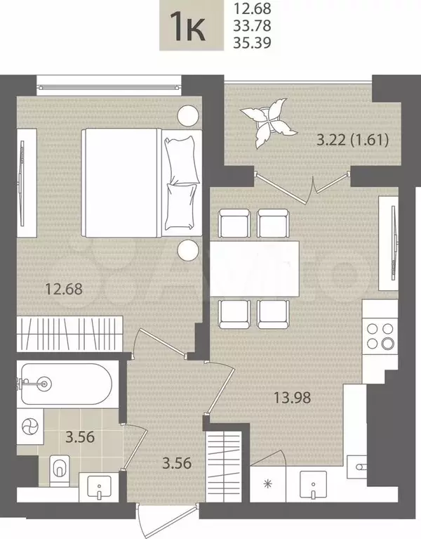 1-к. квартира, 35,4 м, 3/7 эт. - Фото 1