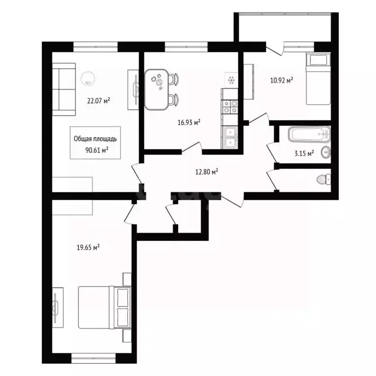 4-к кв. Новосибирская область, Бердск ул. Карла Маркса, 57 (90.0 м) - Фото 2