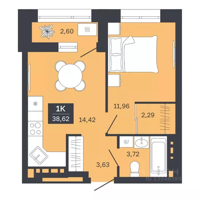 1-к кв. тюменская область, тюмень ямская ул, 29 (36.02 м) - Фото 0