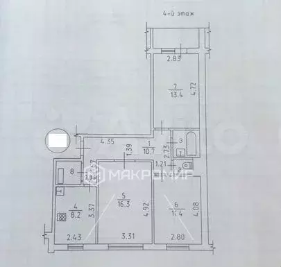 3-к. квартира, 65,6 м, 4/10 эт. - Фото 0