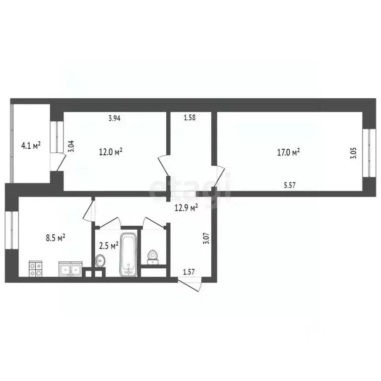 2-к кв. Башкортостан, Стерлитамак ул. Ботаническая, 6 (54.3 м) - Фото 1