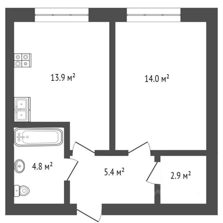 1-к кв. Тюменская область, Тюмень ул. Республики, 204к10 (41.2 м) - Фото 2