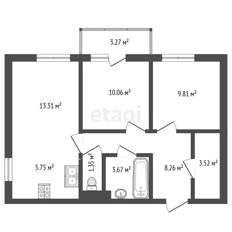 3-комнатная квартира: Петрозаводск, улица Профсоюзов, 10к1 (58 м) - Фото 1