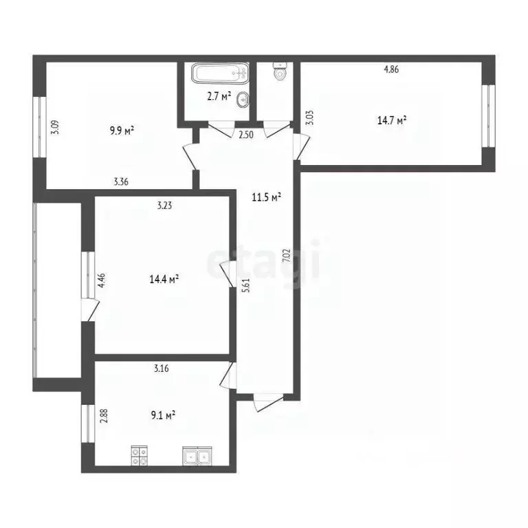 3-к кв. Тюменская область, Тюмень ул. Прокопия Артамонова, 15 (63.6 м) - Фото 2