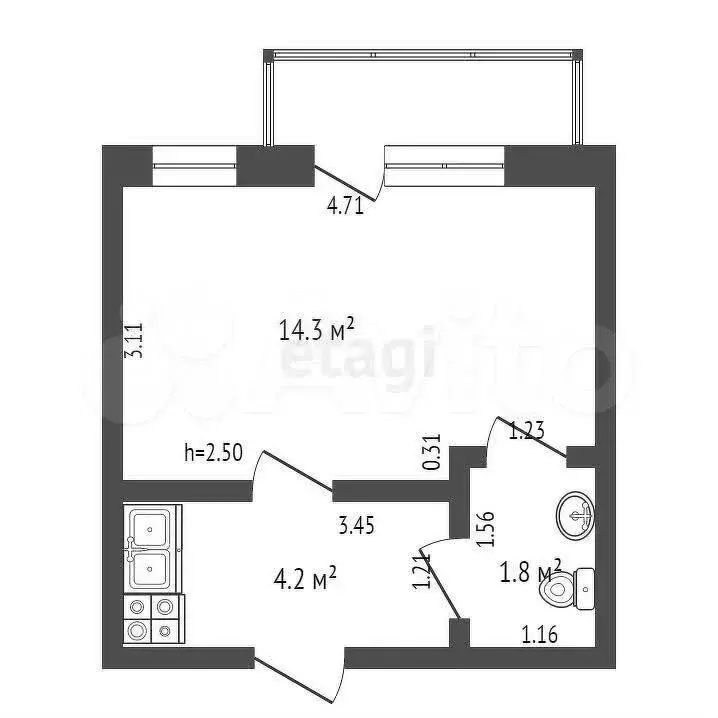 Квартира-студия, 20,3 м, 2/5 эт. - Фото 0