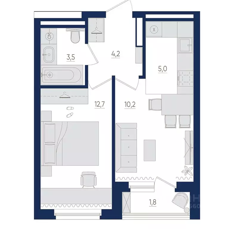2-к кв. Башкортостан, Уфа бул. Яркий (36.5 м) - Фото 1