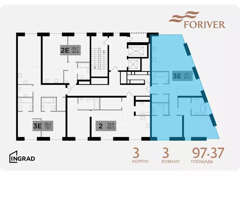 3-к кв. Москва Г мкр, Форивер жилой комплекс, 3 (97.37 м) - Фото 1