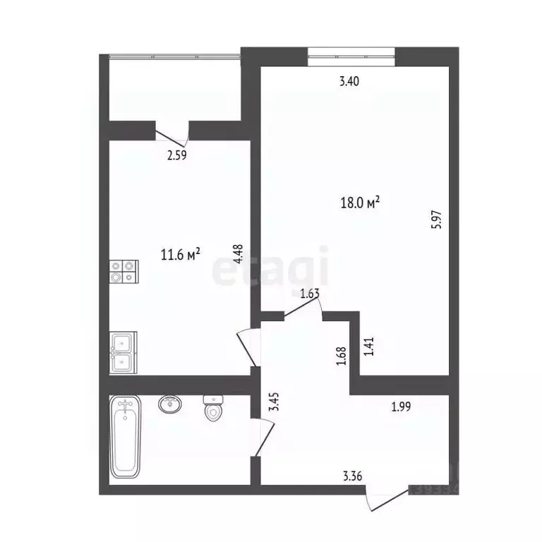 1-к кв. Тюменская область, Тюмень ул. Николая Федорова, 6 (42.3 м) - Фото 2