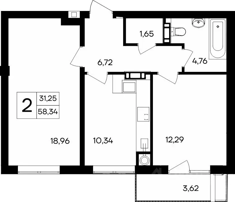 2-к кв. Крым, Симферопольский район, Гвардейское пгт ул. Курганная, ... - Фото 1