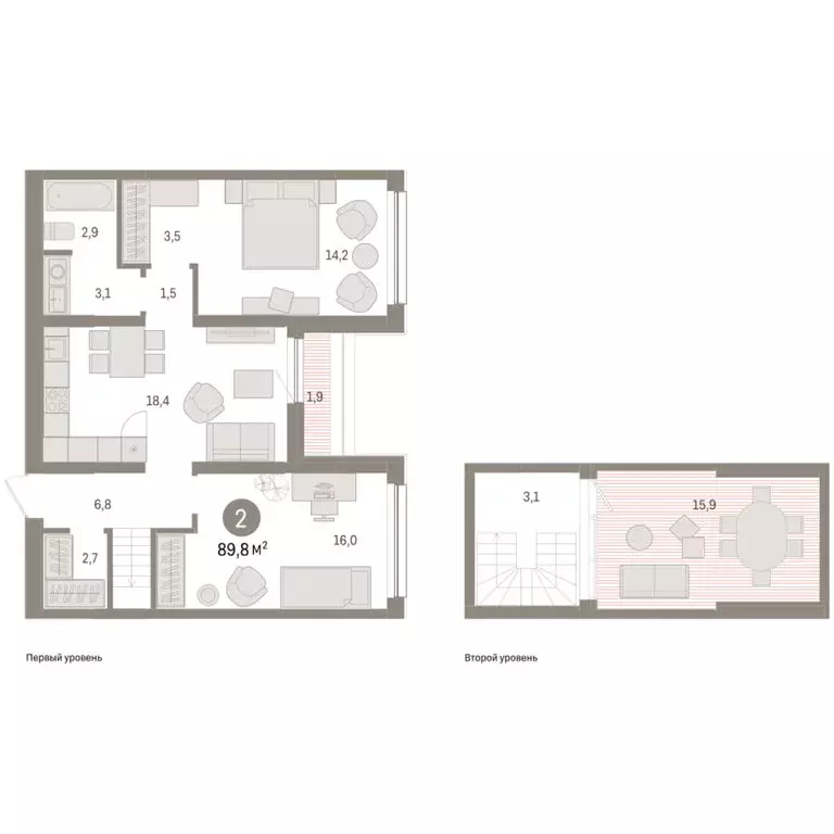 2-комнатная квартира: Тюмень, Мысовская улица, 26к1 (89.76 м) - Фото 2