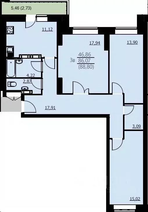 3-к кв. Ярославская область, Ярославль Красноборская ул., 38к3 (88.8 ... - Фото 1