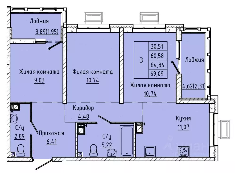 3-к кв. Ростовская область, Ростов-на-Дону ул. Текучева, 370/3 (64.84 ... - Фото 0