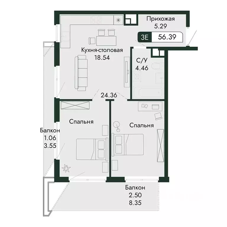 3-к кв. Крым, Алушта  (56.39 м) - Фото 1