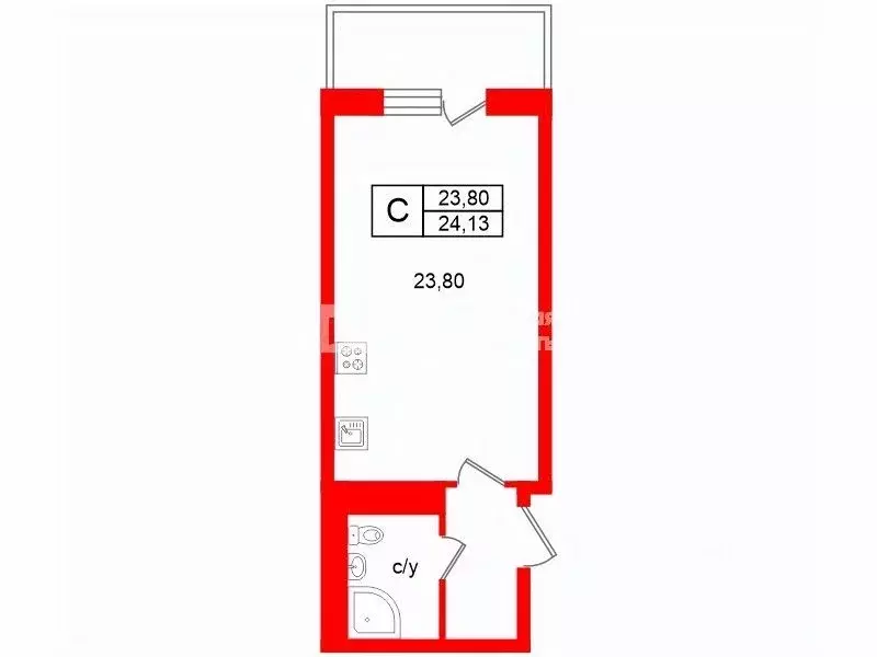 Студия Санкт-Петербург ул. Меридианная, 4 (24.13 м) - Фото 2