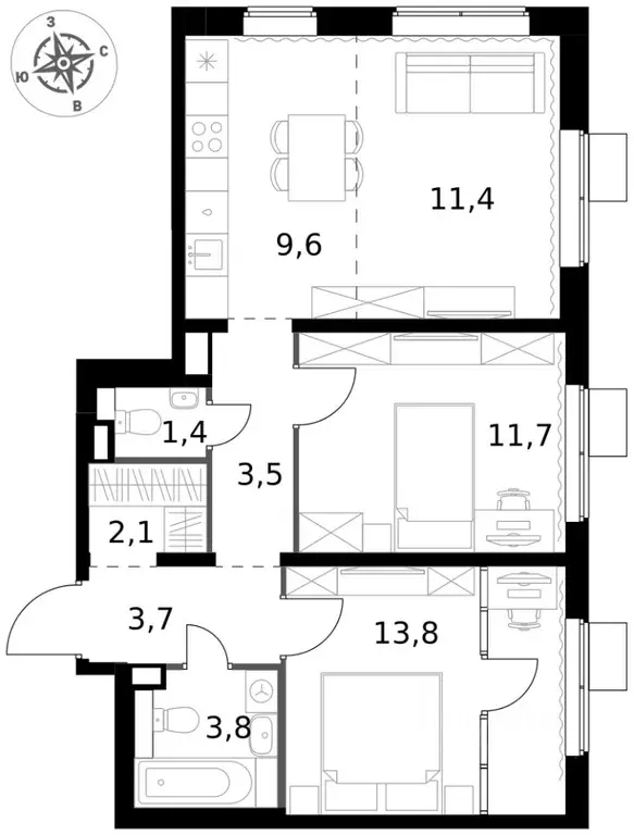 3-к кв. Московская область, Химки Клязьма-Старбеево мкр, Международный ... - Фото 1