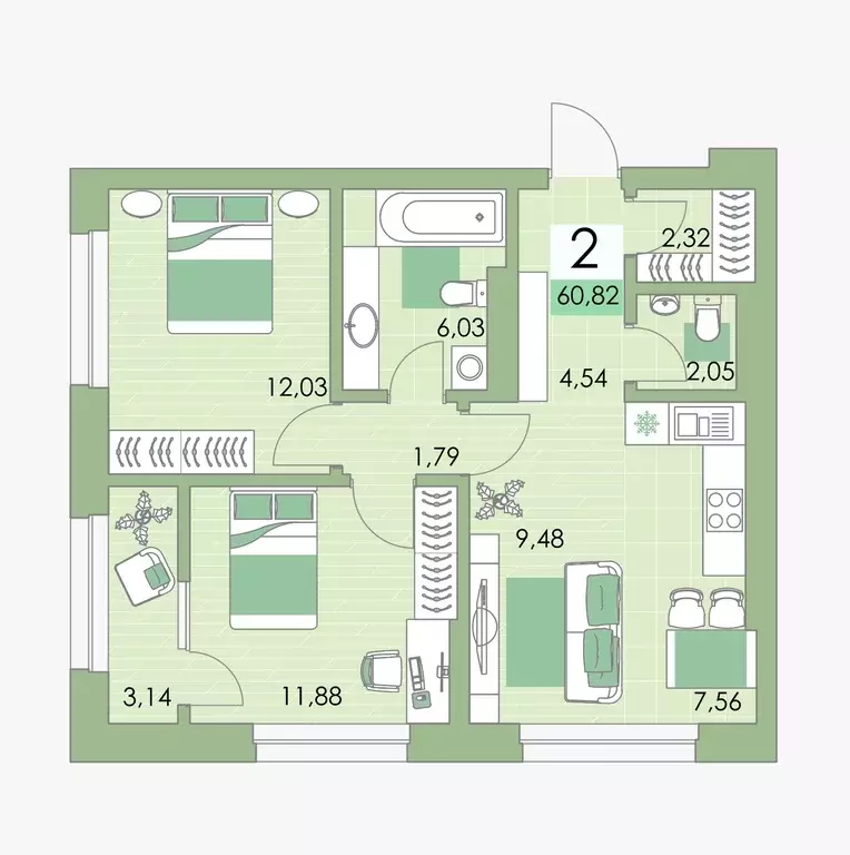 Продаётся 2-к квартира, 60.82 м - Фото 0