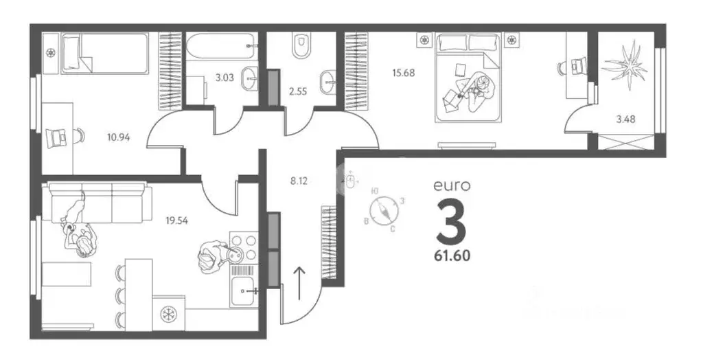 3-к кв. Липецкая область, Липецк ул. Перова, 2 (61.6 м) - Фото 0