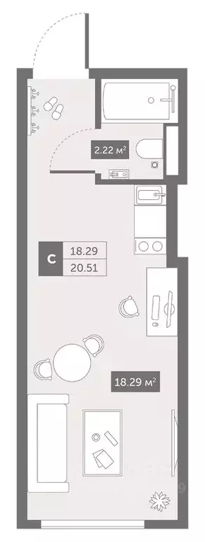Студия Санкт-Петербург Коломяжский просп., 4 (20.51 м) - Фото 0