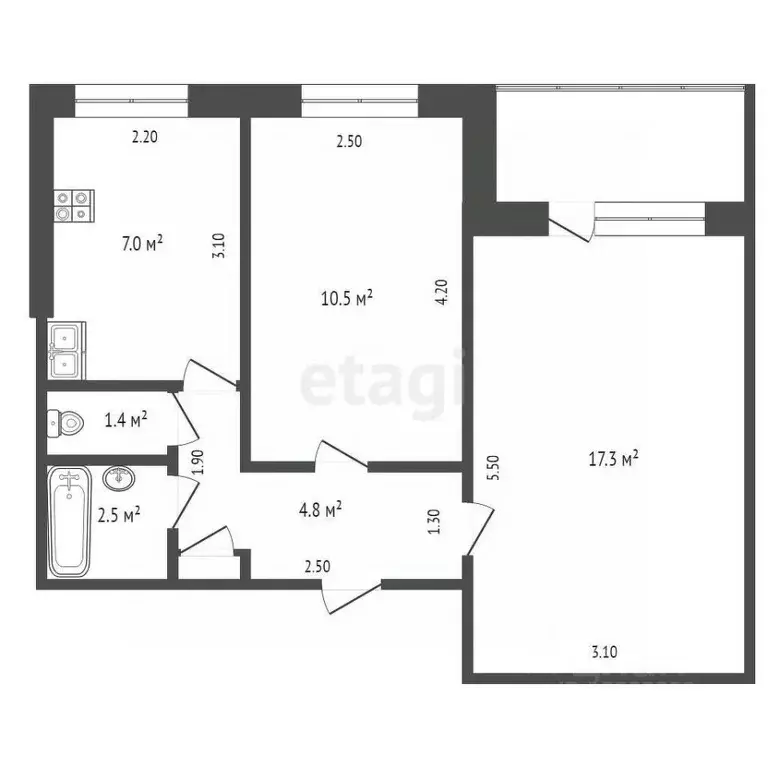 2-к кв. Нижегородская область, Выкса ул. Пушкина, 3 (44.0 м) - Фото 1