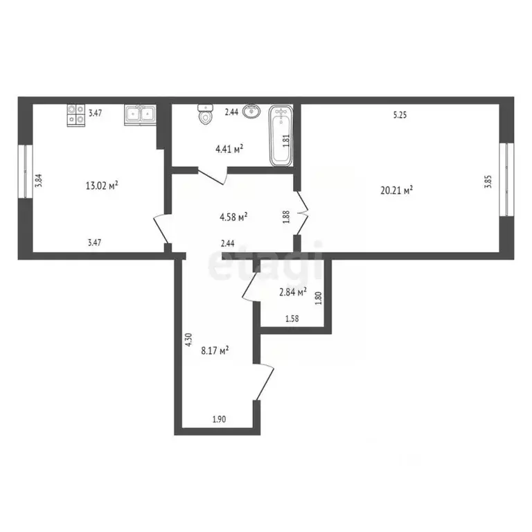 1-к кв. Ханты-Мансийский АО, Ханты-Мансийск ул. Гагарина, 126 (52.7 м) - Фото 2