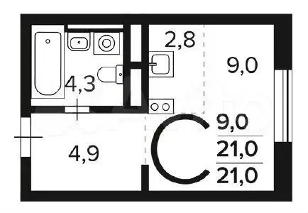 Квартира-студия, 21м, 6/11эт. - Фото 0