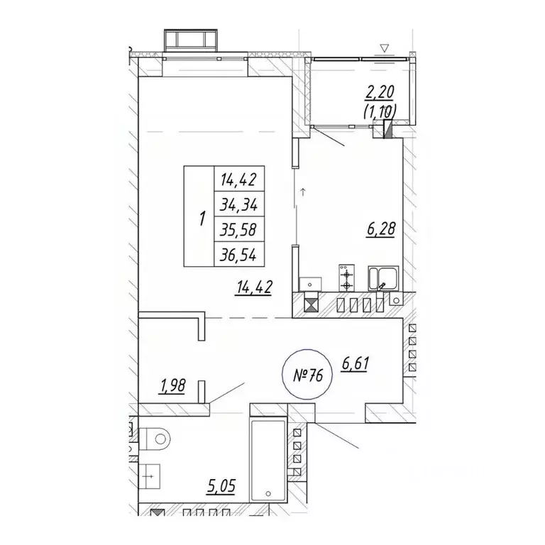 1-к кв. Калининградская область, Зеленоградск  (36.54 м) - Фото 1