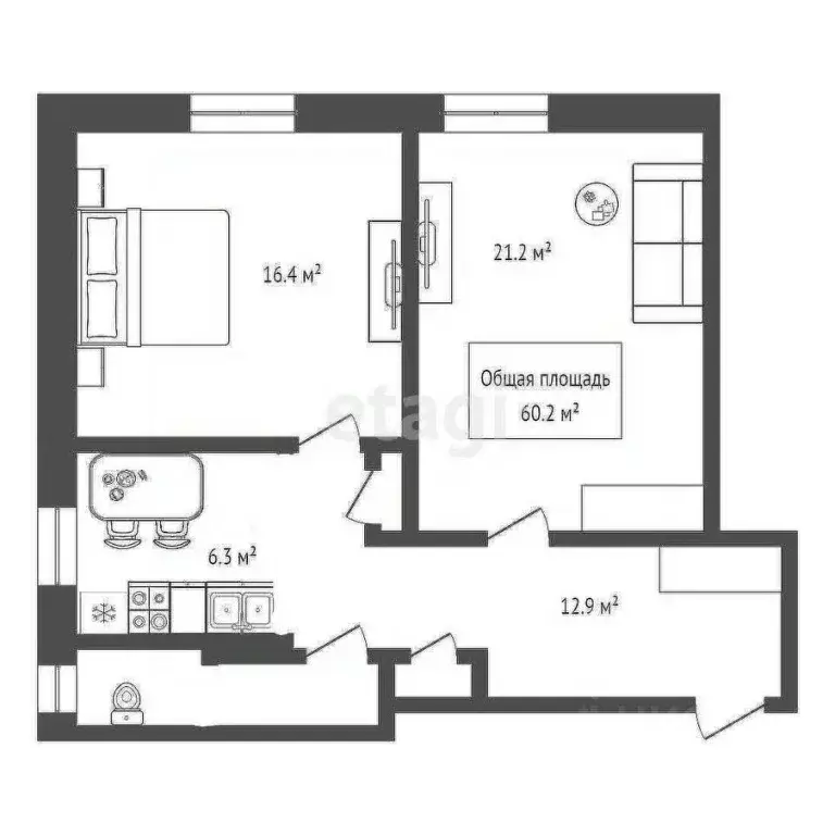 2-к кв. Новосибирская область, Новосибирск Ботаническая ул., 35 (60.4 ... - Фото 2
