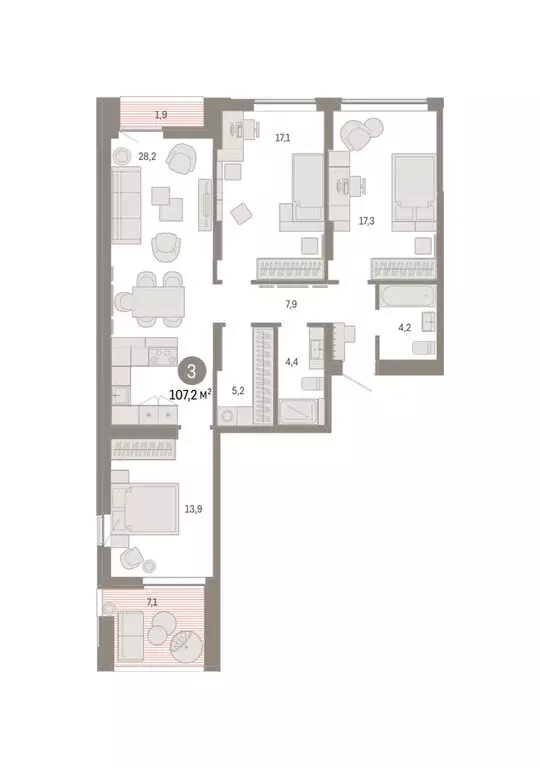 3-комнатная квартира: Екатеринбург, улица Гастелло, 19А (107.19 м) - Фото 2